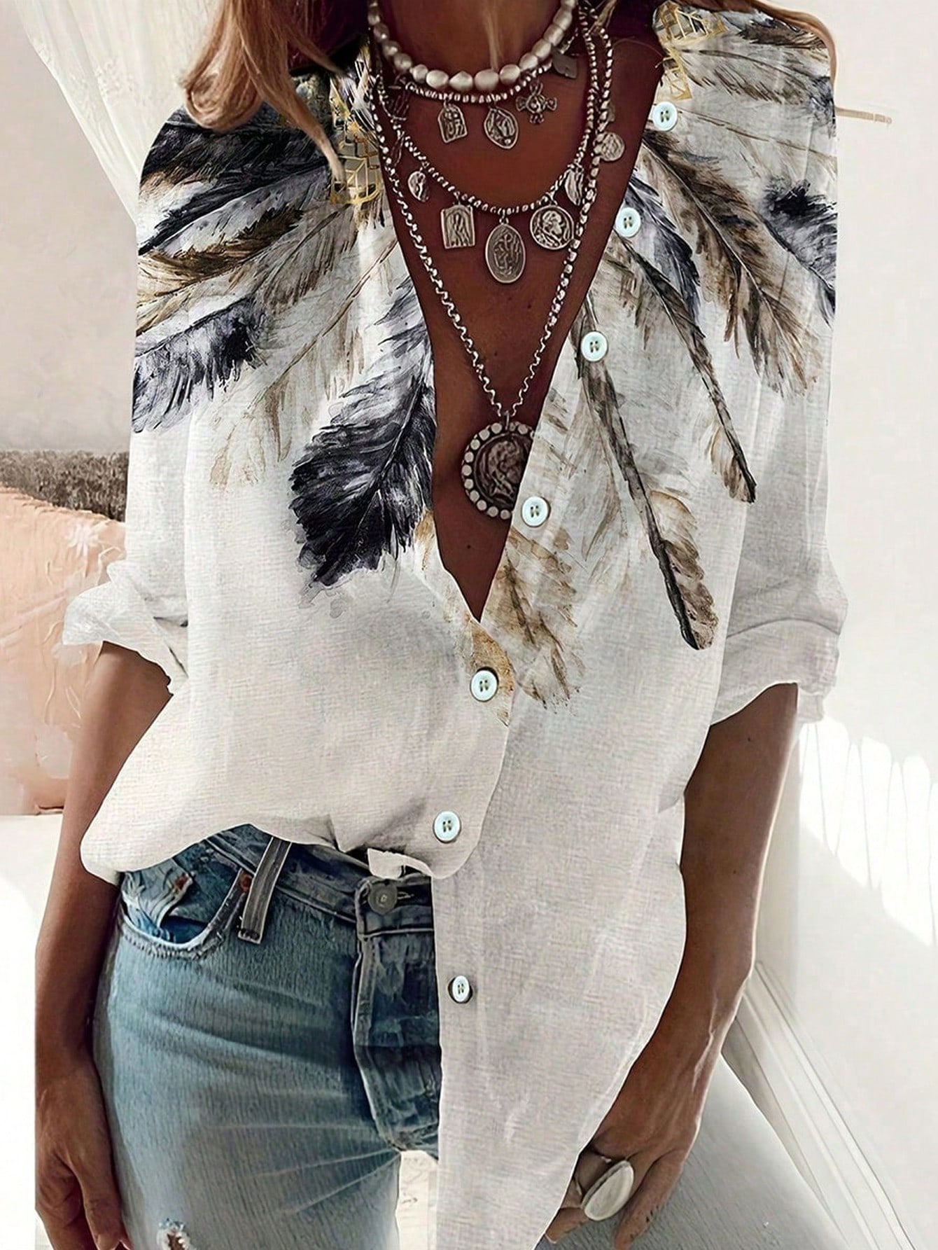 Embroidery Online - Camisa feminina de manga comprida com