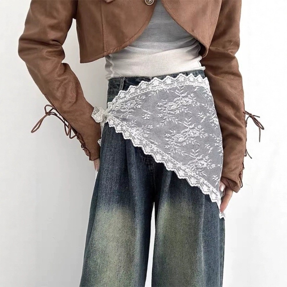 Embroidery Skirt - Avental Triangular Harajuku Y2K com Bordado,