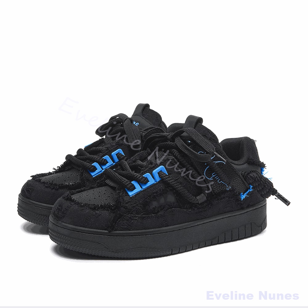 Embroidery Stitch - Tênis Plataforma Unissex Preto com Borda