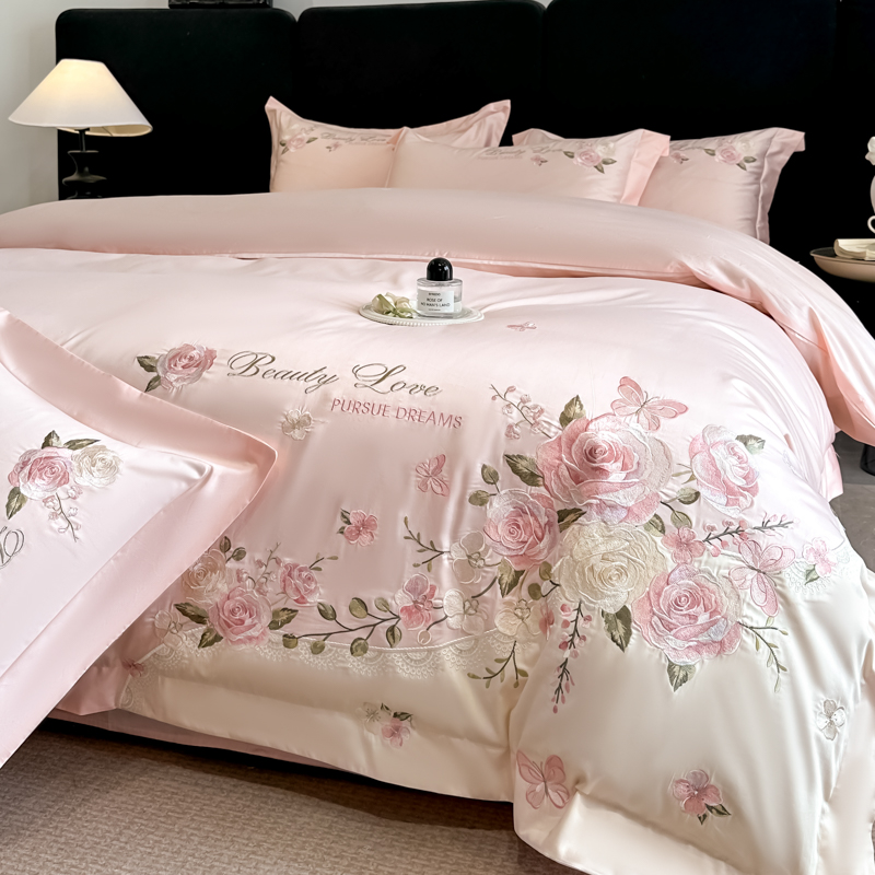 Embroidery Quilt Cover - Conjunto de Cama 100% Algodão Luxuoso
