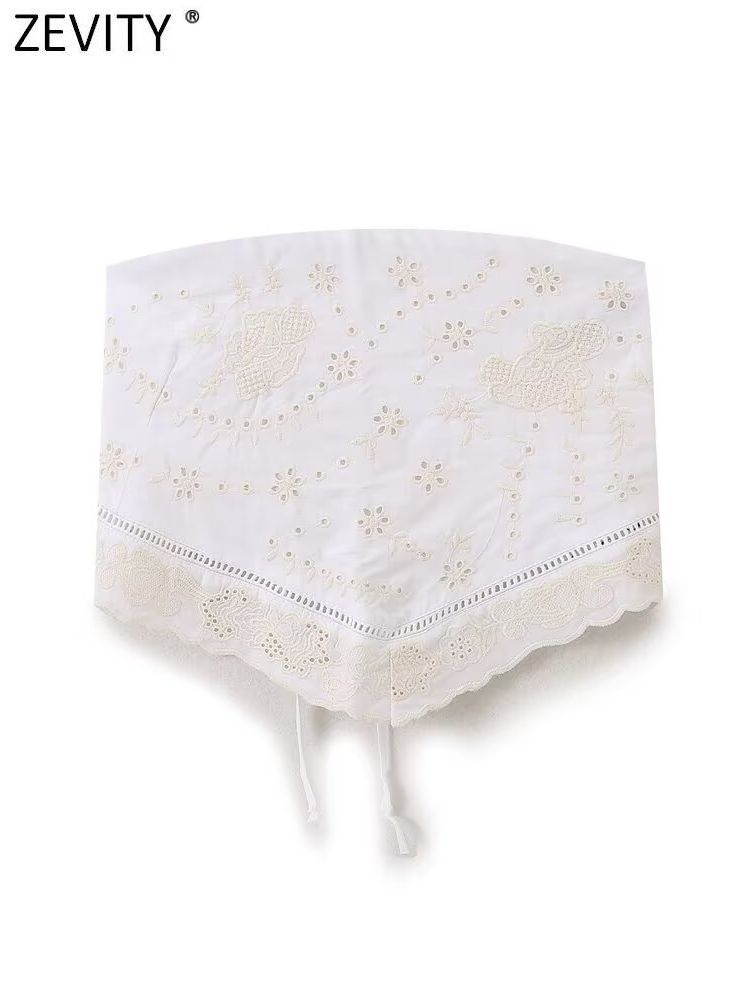 Embroidery Online - Zevity-Strapless Hollow Out Blusa Blusa para