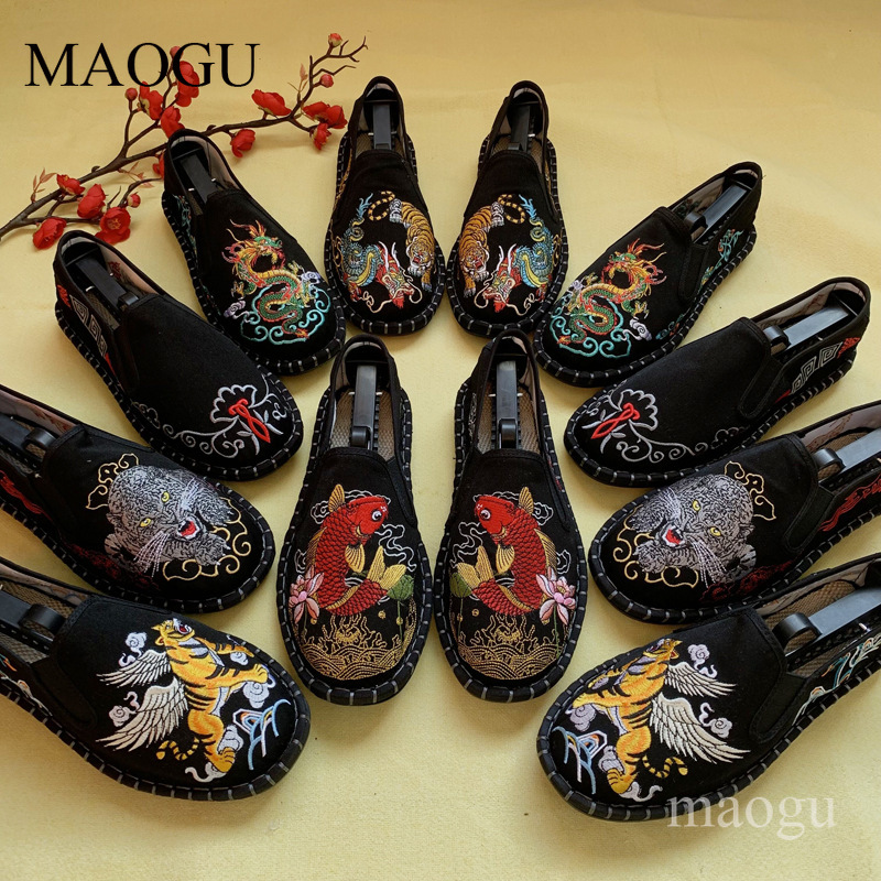 Embroidery Stitch - Sapatos Slip-On Unissex Estilo Chinês com