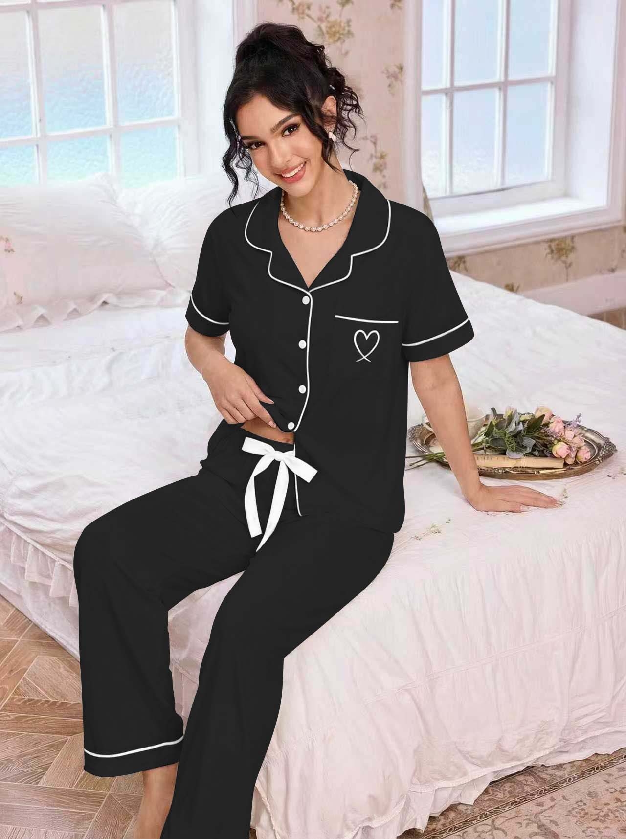 Embroidery Set - Conjunto de Pijama Feminino com Lapela,