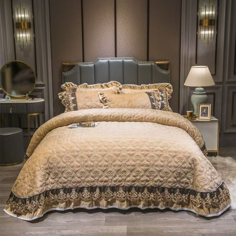 Embroidery Quilt Cover - Luxo europeu cristal veludo acolchoado colcha