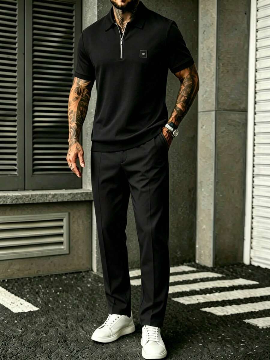 Embroidery Set - Conjunto masculino de camisa preta com