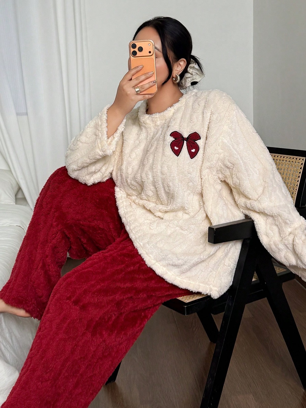 Embroidery Set - Pijamas de Flanela Grossa para Mulheres