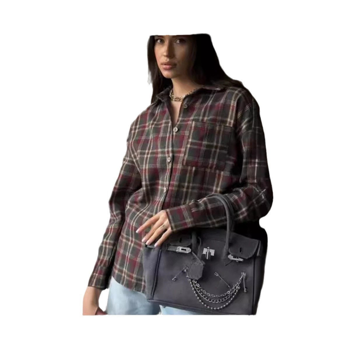 2025 moda baggy xadrez blusa f - Embroidery Online avaliação e preço