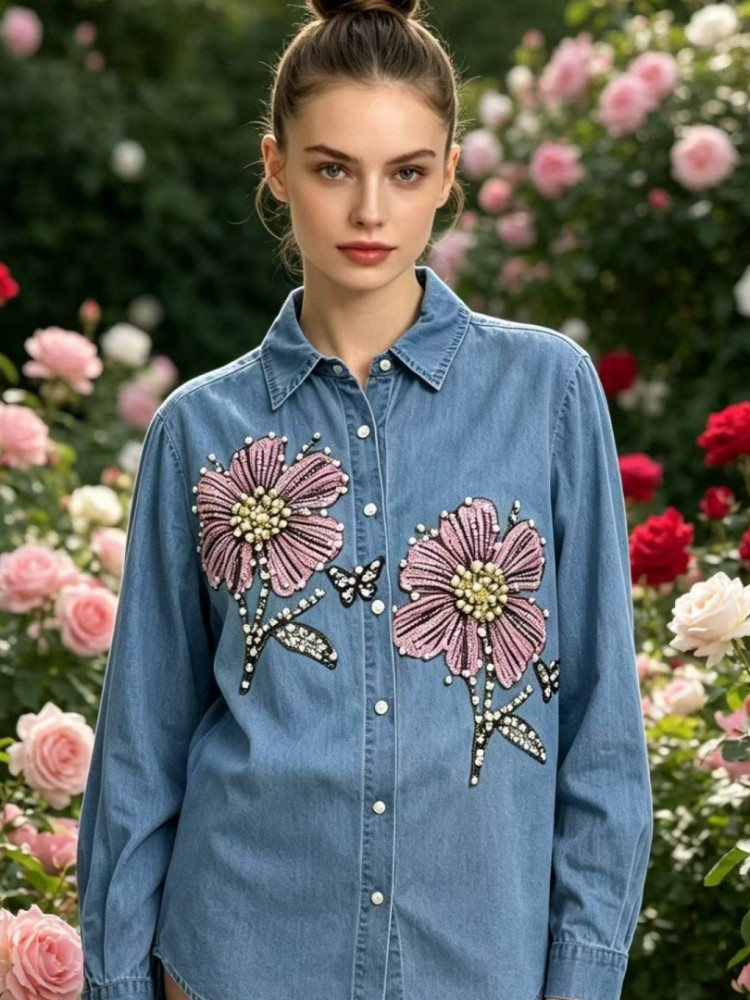 Blusas de Denim com Bordado pa - Embroidery Shirt avaliação e preço