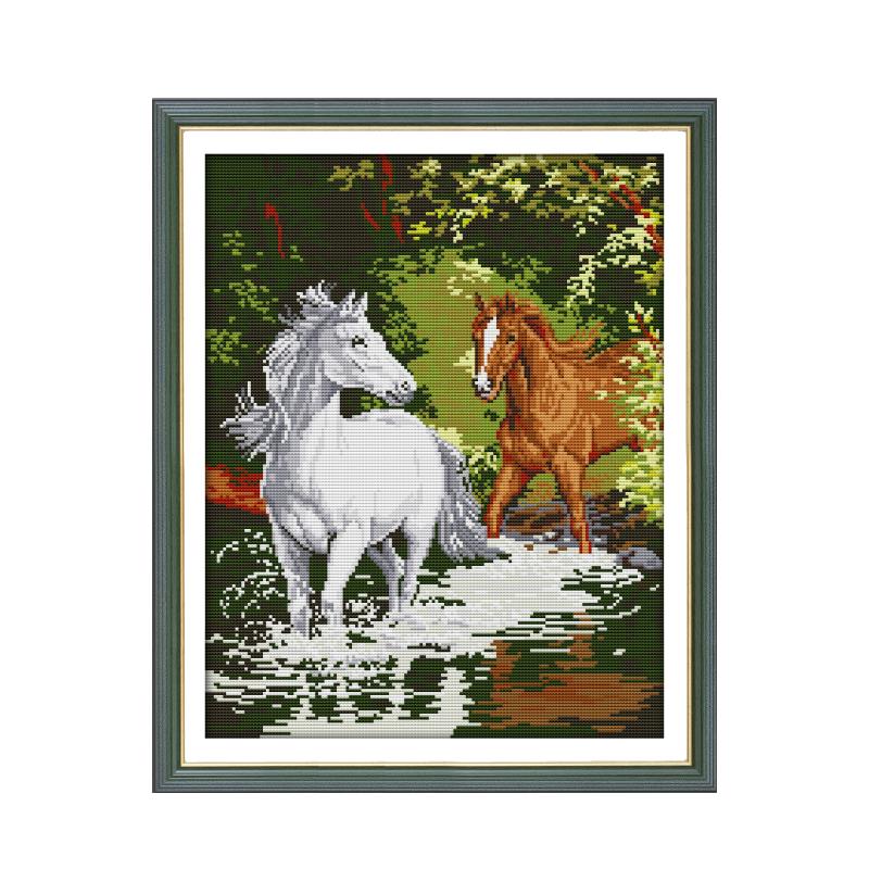 Dois cavalos correndo artesana - Embroidery Running Stitch avaliação e preço